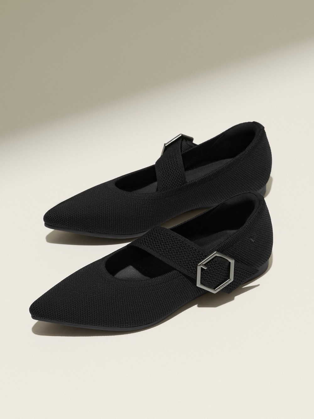 Vivaia | Pointed Black Maria Mary Jane Flats with Geometric Buckle ~ 41.5 US 10 - Picture 3 of 11